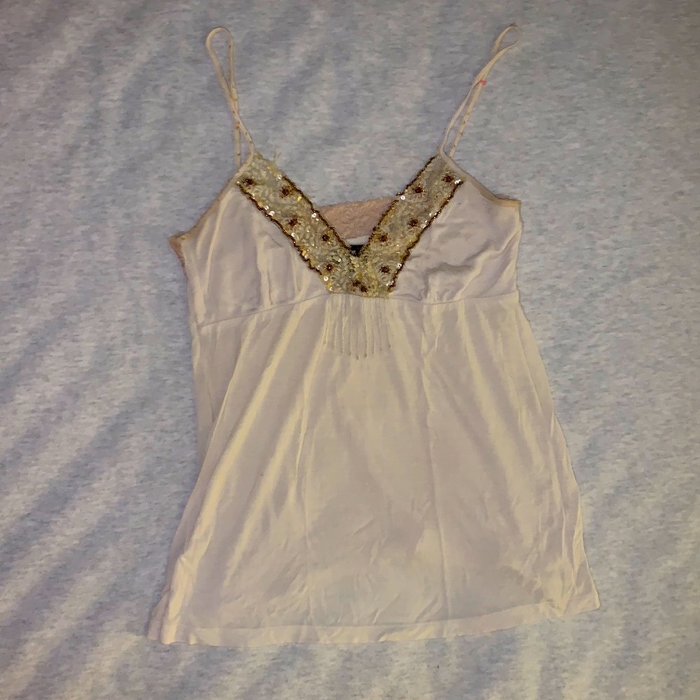 Passport Medium Beige Camisole with lace and beading.